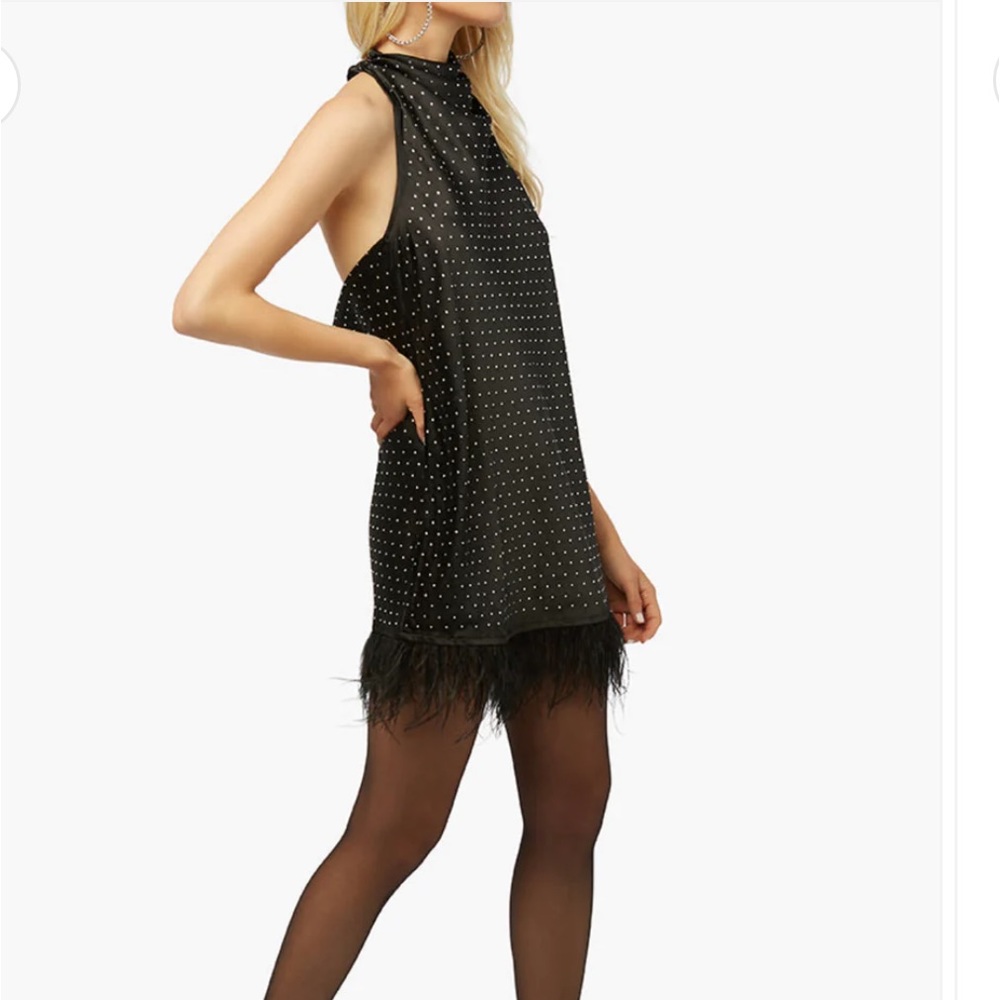WeWoreWhat Feather Halter Satin Charmeuse Rhinestone Mini Dress